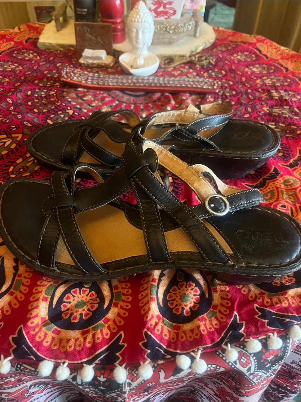 Born Black Strappy Leather Buckle Sandals